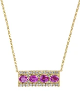 Effy Pink Sapphire (1-1/2 ct. t.w.), White (1/20 ct.t.w.) & Diamond (1/3 t.w.) Bar 18" Pendant Necklace 14k Gold (Also Blue Sapphir