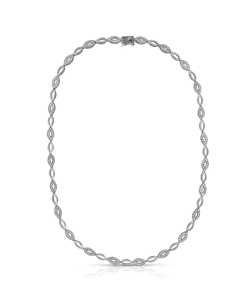 Sterling Silver White Gold Plated Cubic Zirconia Simplicity Necklace