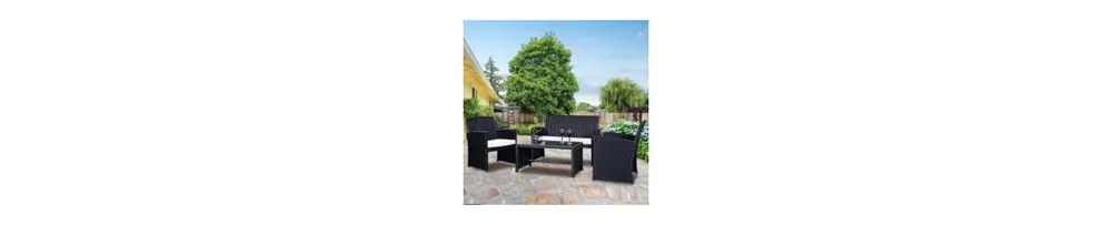 4 pcs Patio Garden Wicker Rattan Cushioned Sofa Set