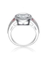 Sterling Silver White Gold Plated with Colorful stones on the Band and Round Cubic Zirconia Ring