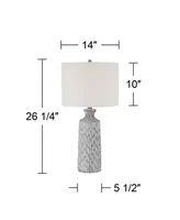 Patrick Modern Coastal Table Lamp 26 1/4" High Whitewash Gray Geometric Ceramic Drum Fabric Shade Decor for Bedroom Living Room House Home Bedside Nig