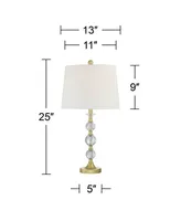 Solange 25" High Modern Glam Luxury Table Lamps Set of 2 Gold Finish Stacked Crystal White Shade Living Room Bedroom Bedside Nightstand House Office H