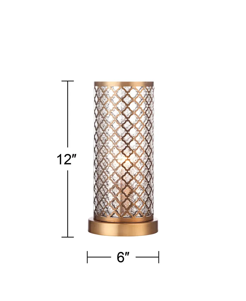 Alcazar Modern Glam Luxury Accent Table Lamp 12" High Brass Gold Metal Lattice Outer Mercury Glass Inner Cylinder Shade Decor for Bedroom House Bedsid