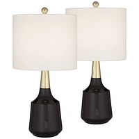 Cutlass Luxe Modern Table Lamps 24" Tall Set of 2 Gold Black Ceramic White Fabric Tapered Drum Shade for Bedroom Living Room Bedside Nightstand House