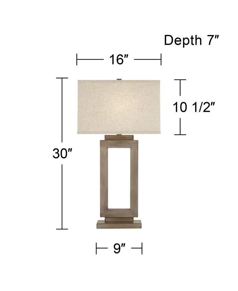 Nigel Rustic Farmhouse Table Lamp 30" Tall Sand Metal Open Window Oatmeal Fabric Rectangular Shade for Bedroom Living Room House Home Bedside Nightsta