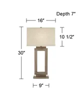 Nigel Rustic Farmhouse Table Lamp 30" Tall Sand Metal Open Window Oatmeal Fabric Rectangular Shade for Bedroom Living Room House Home Bedside Nightsta
