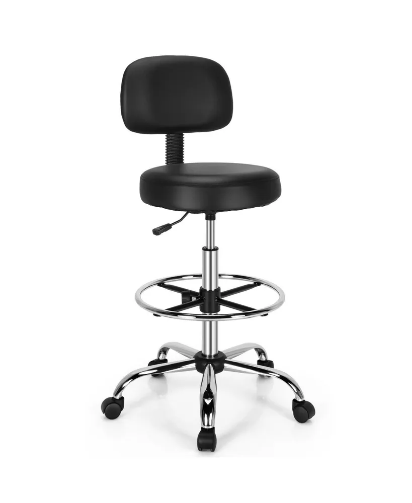 Swivel Drafting Chair with Retractable Mid Back and Adjustable Foot Ring-Black