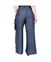 Women's Plus Tencel Side Seam Ruffle Palazzo Pants