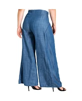 Women's Plus Wide Leg Denim Tencel Palazzo Pants