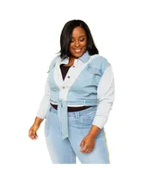 Women's Plus Curvy Fit Belted Dual Shade Denim Trucker Jacket