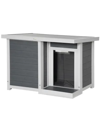 PawHut Dog House Outdoor with Openable Top, Raised Weather Resistant Dog Shelter with Front Door, Pvc Curtain, Porch for Medium Sized Dog, Gray