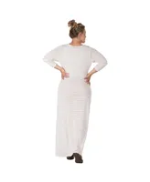 Women's Plus Knit Crochet Boat Neck Maxi Dress - Off