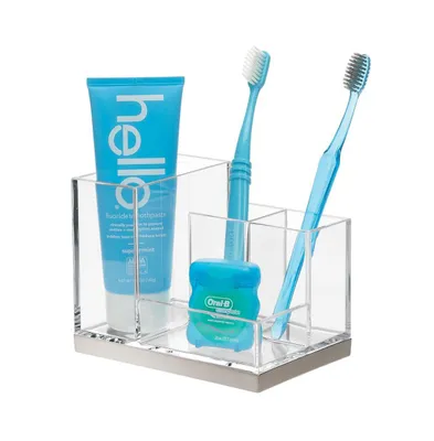 mDesign Toothbrush and Toothpaste Holder with 4 Compartments
