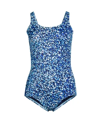 Lands' End Women's Mastectomy Chlorine Resistant Scoop Neck Soft Cup Tugless Sporty One Piece Swimsuit Print