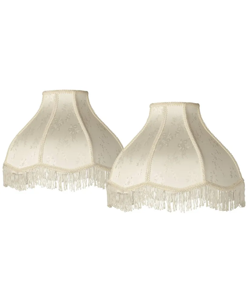 Set of 2 Hardback Scallop Dome Lamp Shades Cream Floral Bouquet Large 6" Top x 17" Bottom x 11" High Spider with Replacement Harp and Finial Fitting
