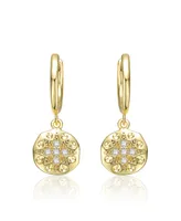 14k Yellow Gold Plated Round Dangle Earrings with Star Design