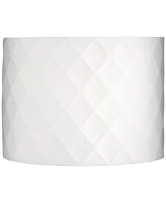 Off-White Diamond Medium Drum Lamp Shade 15" Top x 15" Bottom x 11" High (Spider) Replacement with Harp and Finial - Springcrest