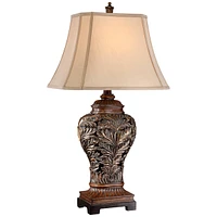 Leaf work Vase 32 1/2" Tall Large Traditional End Table Lamp Brown Wood Finish Single Tan Rectangular Shade Living Room Bedroom Bedside Nightstand Hou