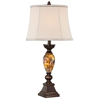 Mulholland Traditional Table Lamp 30" Tall Brown Gold Faux Marble Aged Bronze Off-White Fabric Oval Shade Decor for Bedroom Living Bedside Nightstand