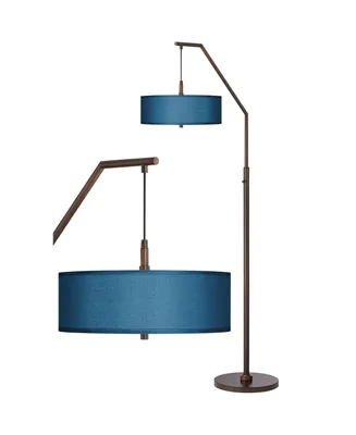 Modern Arched Floor Lamp Downbridge 71.5" Tall Oil Rubbed Bronze Blue Fabric Drum Shade Standing Pole Light for Living Room Reading House Bedroom Home