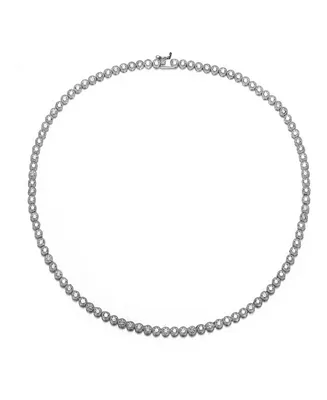 Sterling Silver with White Gold Plated Clear Round Cubic Zirconia Milgrain Bezel Tennis Necklace
