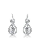 White Gold Plated with Cubic Zirconia Love Knot Door Knocker Dangle Earrings