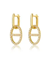 14K Gold Plated Cubic Zirconia with Hollow Circle Dangle Earrings