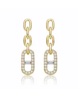 Classic 14k Yellow Gold Plated with Cubic Zirconia Triple Chain Mariner Anchor Link Drop Earrings