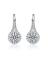 Elegant White Gold Plate with Shimmering Cubic Zirconia Halo Drop Earring