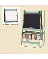 Qaba Art Easel for Kids with Paper Roll, Blackboard, Whiteboard, Storage