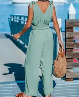 Cupshe Women's Soft Green Tie Shoulder Jumpsuit