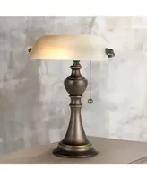 Haddington Traditional Piano Banker Table Lamp 16" High Antique Bronze Dark Brown Metal Alabaster Glass Shade Decor for Bedroom House Bedside Nightsta