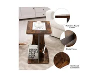 2-Tier Compact C-shape Sofa Side Table-Rustic Brown