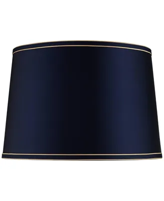 Navy Blue Medium Drum Lamp Shade with Navy and Gold Trim 14" Top x 16" Bottom x 11" High (Spider) Replacement with Harp and Finial - Spring crest