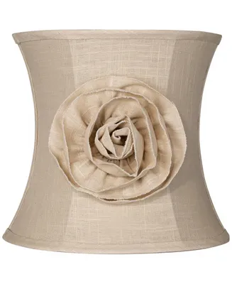 Almond Linen with Flower Small Drum Lamp Shade 11" Top x 12" Bottom x 11" High (Spider) Replacement with Harp and Finial - Spring crest