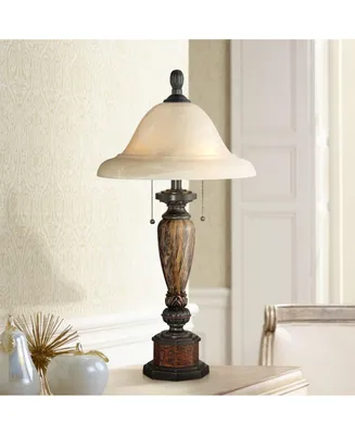 Sonnet Traditional Vintage like Table Lamp 28" Tall Warm Bronze Faux Marble Alabaster Glass Mushroom Shade for Living Room Bedroom House Bedside Night