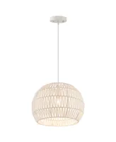 Round Farmhouse Rattan Pendant Lights with Adjustable Hanging Rope-Beige