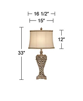 Elle Traditional French Style Table Lamp Carved 33" Tall Antique Gold Florentine Twist Artisan Trimmed Oval Shade Decor for Living Room Bedroom House