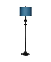 Modern Style Standing Floor Lamp 58" Tall Black Bronze Soft Gold Edging Metal Textured Blue Faux Silk Drum Shade Decor for Living Room Reading House B