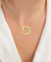 Cubic Zirconia Crescent Open Circle 20" Pendant Necklace in 14k Gold-Plated Sterling Silver