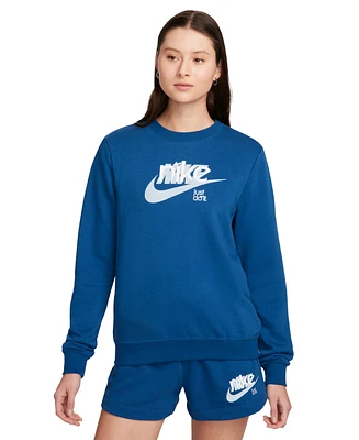 Nike Women's Sportswear Club French Terry Graphic Crewneck Fleece Sweatshirt