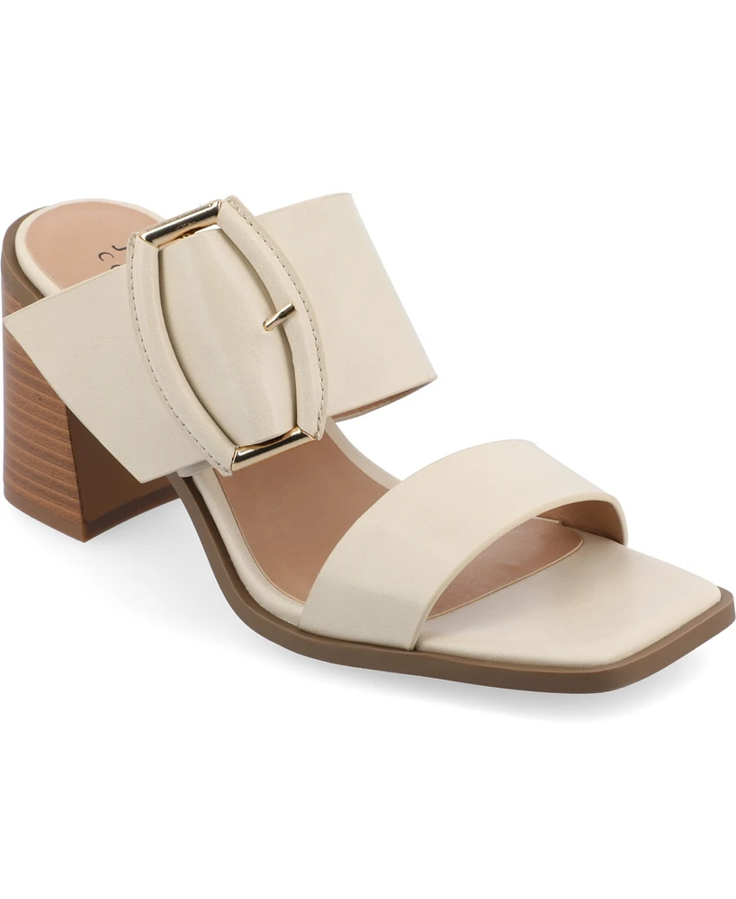 Journee Collection Women's Junie Double Strap Buckle Block Heel Sandals