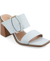 Journee Collection Women's Junie Double Strap Buckle Block Heel Sandals