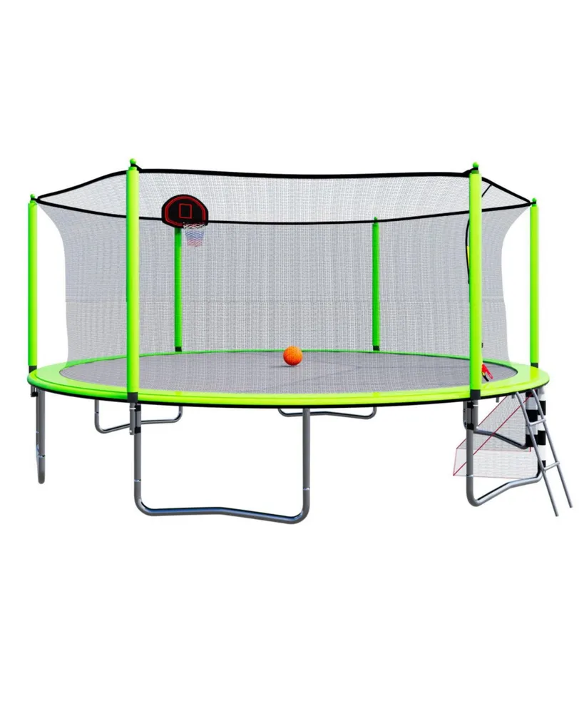 Simplie Fun 16FT Trampoline With Basketball Hoop Pump And Ladder(Inner Safety Enclosure) With Soccer Goal