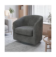 Caro Upholstered Club Style Barrel Chair With Sloped Armrests And 360 Degree Swivel Base A Vinyl Wrap