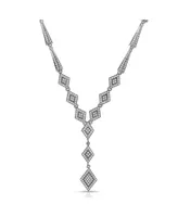 Sterling Silver White Gold Plated Cubic Zirconia Micro Pave Shape Necklace