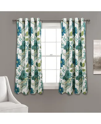 Floral Paisley Light Filtering Window Curtain Panels Blue/Green 52X45 Set