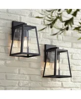 Arrington 13" High Farmhouse Rustic Modern Outdoor Wall Light Fixture Mount Porch House Exterior Outside Lantern Set of 2 Edison Bulb Mystic Black Met