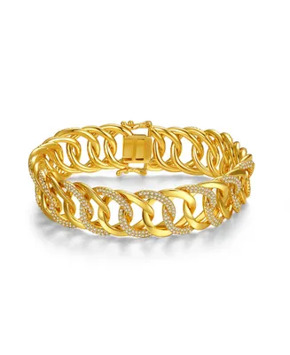 14k Yellow Gold Plated with Cubic Zirconia Interlocking Slinky Link Chain Bracelet