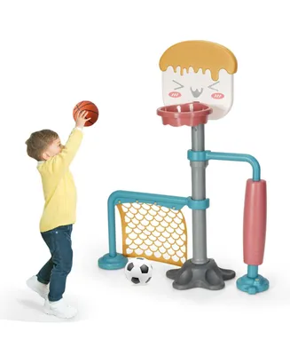 3-in-1 Height Adjustable Basketball Stand Set with Soccer and Roller